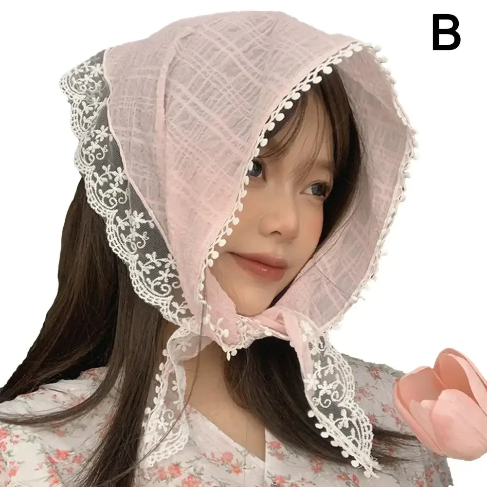 Korean Ins Lace Hair Scarf Women Retro Triangle Hair Band Strap Hair Bag Headscarf Hat Travel Photo Headband Turban Accessorie