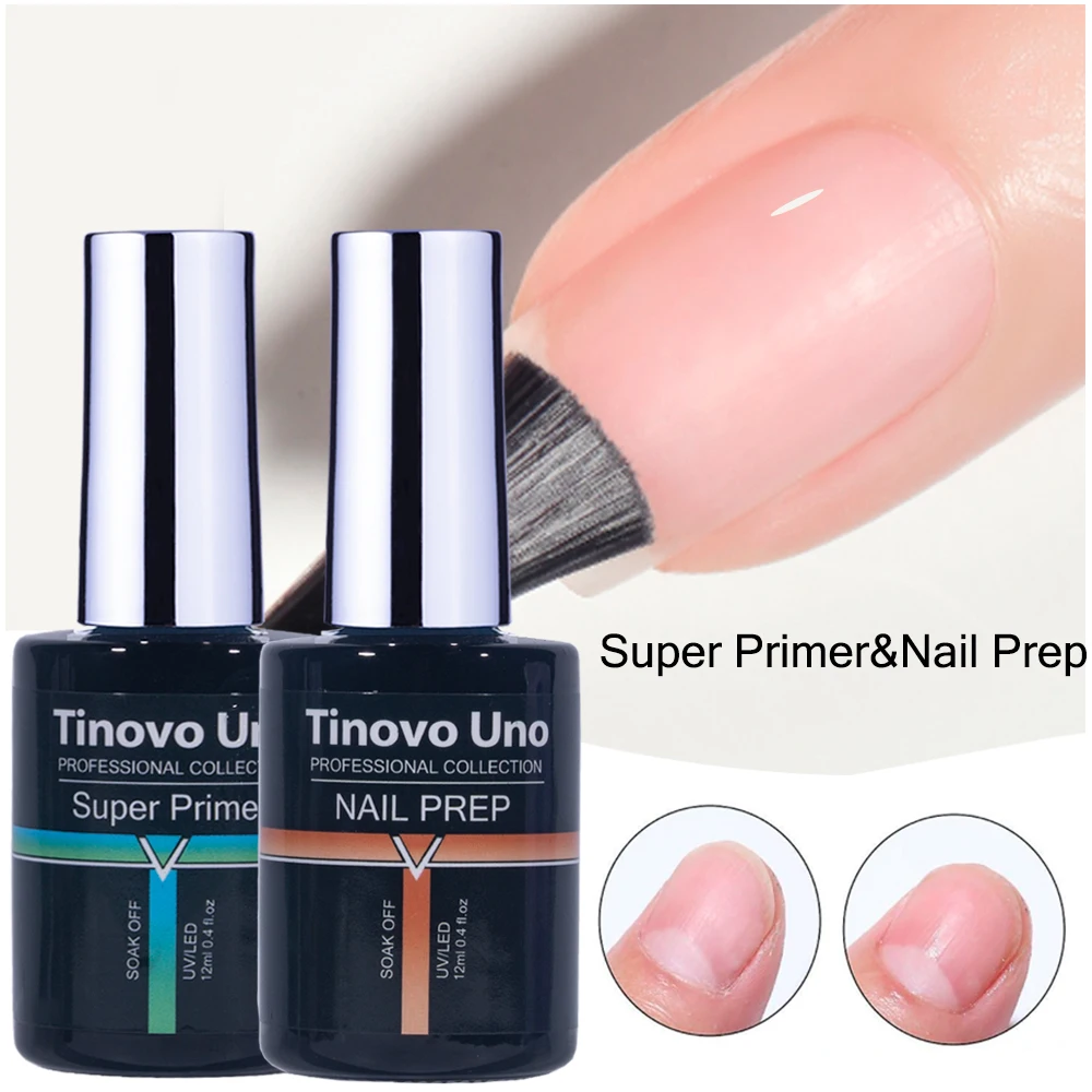 Tinovo Uno 2 PCS/Set Super Nail Primer Prep Dehydrator Gel Nail Polish Bonder 12ML Fast Dry Long Lasting Primer Base Manicure