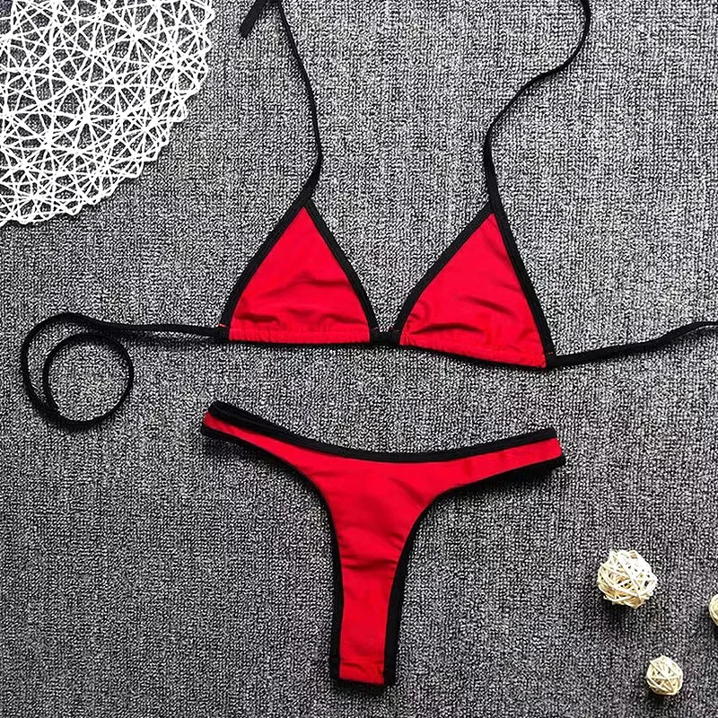 2pcs Sexy Bikini Sets Candy Color Swimsuit Push Up Bra High Waist Triangle Thong Women Girls Summer Fashion Beach Bathing Suits