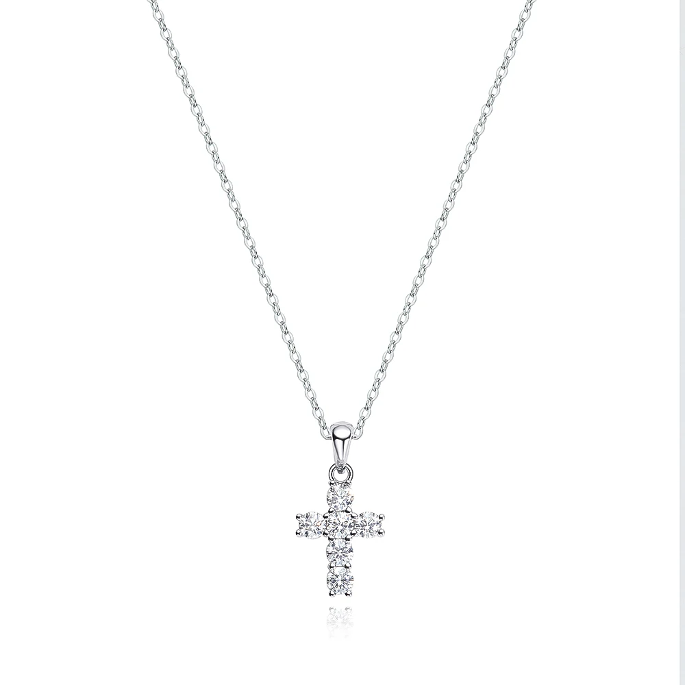 TBCYD D Color Moissanite Cross Pendant For Women 18k White Gold Plated S925 Sterling Silver Necklace Chain Wedding Fine Jewelry