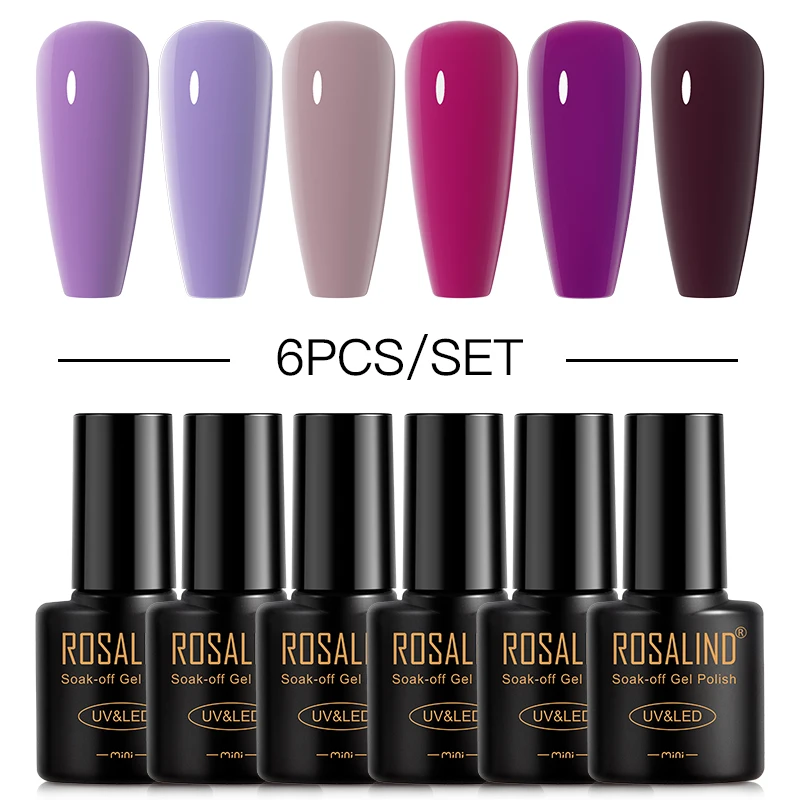 ROSALIND Nude Green Series 6Pcs/set Gel Nail Polish Set Cured With UV Lamp Long Lasting Base Top Coat For Summer DIY Design