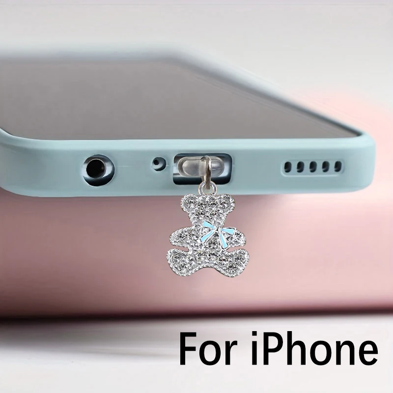 Mobile phone dust plug with bow tie teddy bear fashion alloy diamond pendant jewelry