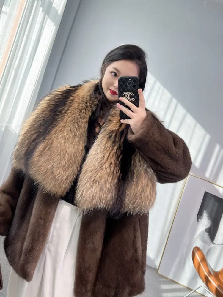 Fangtai 2023New Natural Real Mink Fur Coat Women Winter Warm Luxury Fur Jacket Plus Size Outwear FemaleVest Coats Fashion jacket