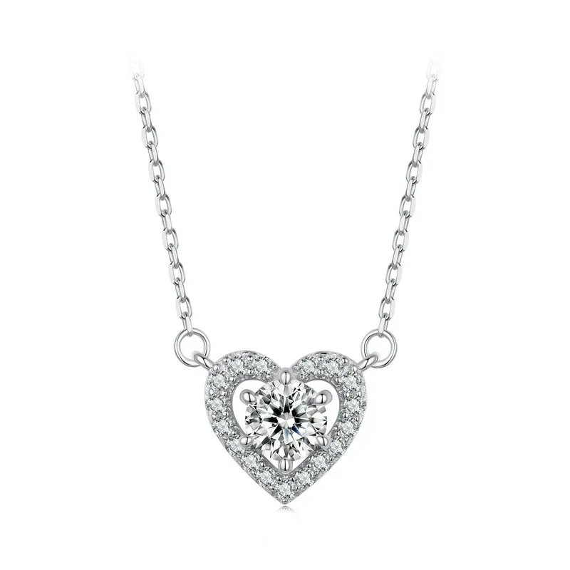 WOSTU 0.5CT Moissanite Love Heart Pendant Necklace For Women 925 Sterling Silver Diamond Cut moissanite Wedding Jewelry Gift