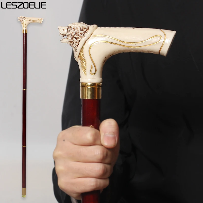 96cm Wolf-Head With Gold Pattern Stick For Men And Women Fashion German Beech Wooden Walking Stick Festival Party Walking Cane
