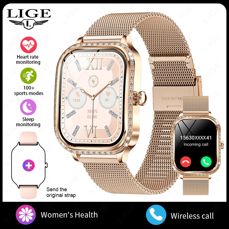 LIGE Smart Watches for Women Waterproof Bluetooth Call Fitness Tracker Smartwatch Mujer Digital Womens Watch Heart Rate Monitor