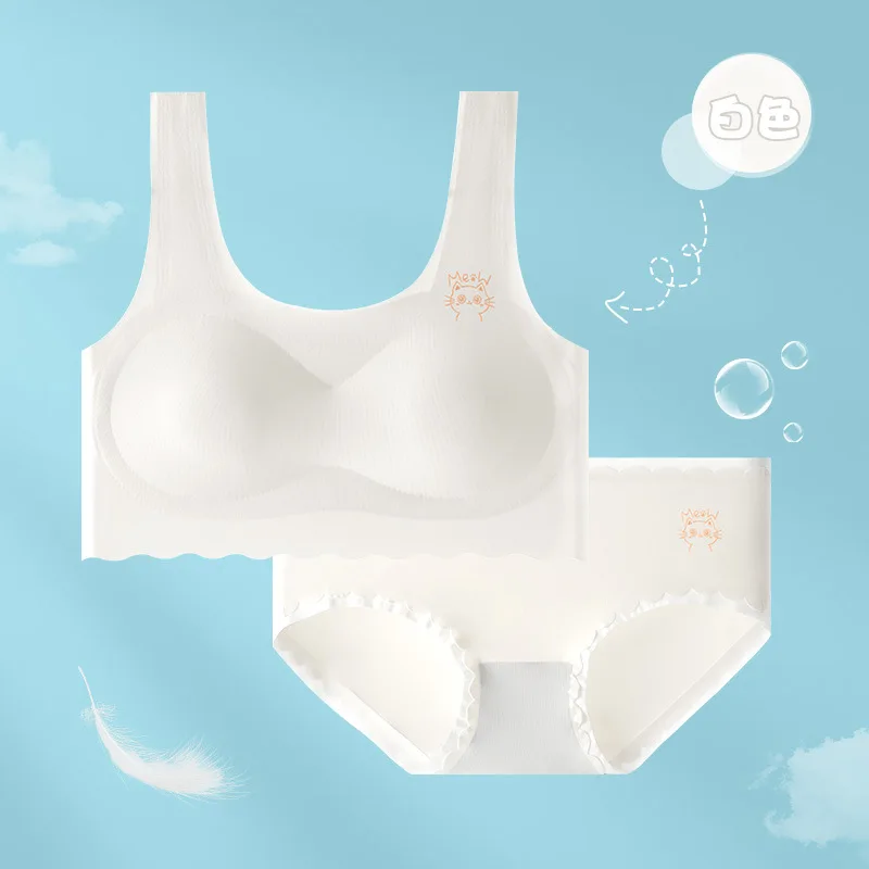 Girls Underwear Suit Junior Students Development Stage Children's Seamless Bras+briefs 2pcs/set Teenager Undershirt Clothing