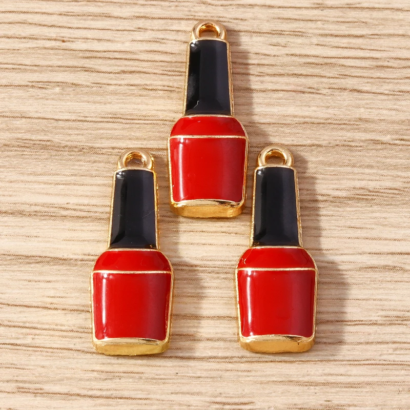 10pcs 9x25mm Cute Enamel Nail Polish Bottle Charms Pendants for Earrings Necklace Bracelet DIY Crafts Jewelry Making Accessories