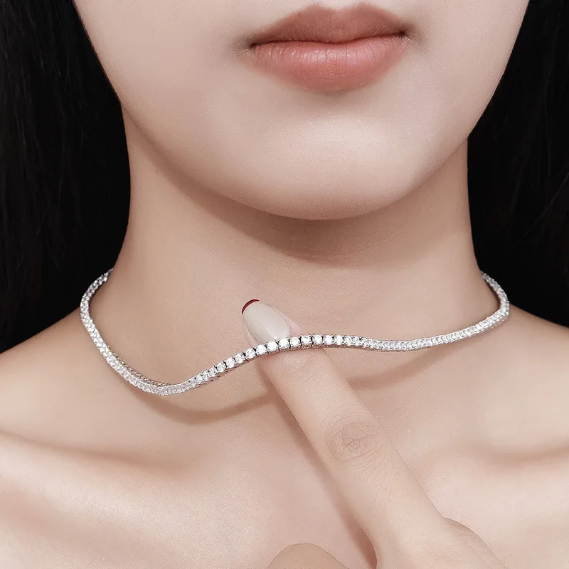 3 prong carbon diamond tennis necklace 45cm