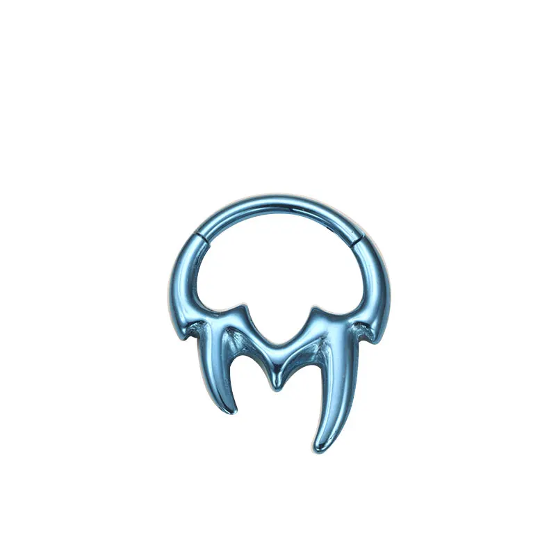 ASTM F136 Titanium Demon Teeth Septum Piercing Anodized Nose Ring Punk Rock Halloween Ear Daith Helix Earrings Body Jewelry