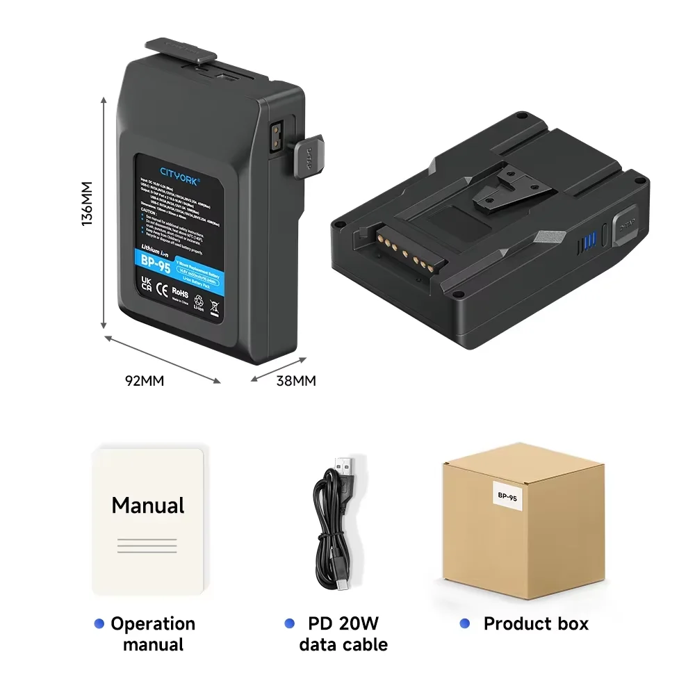 14.8V V-Mount / V-Lock Lithium Battery BP95W BP185W BP222W for Type-C USB Micro pocket batteries for cameras smartphones laptops