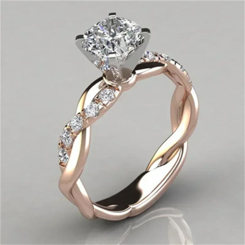 European and American Hot Diamond Rings Rose Gold Inlaid Princess  Ladies Ring New High-quality Sparkling Jewelry