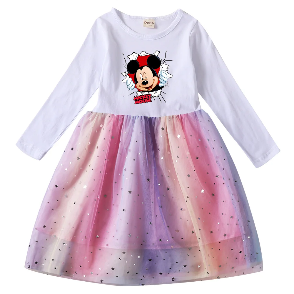 Mickey Minnie Mouse Girls Toddler Prom Mesh Dresses Children Party Clothes Long Sleeve Princess Costume Kids Fall Dress