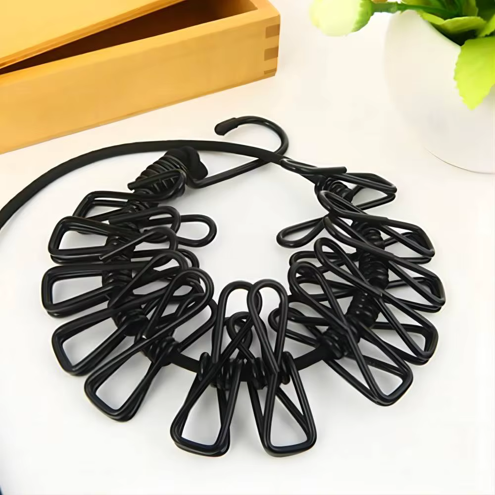 Portable Clothing Clothesline With 12 Clips Retractable Laundry Dryer Clothes Rope Drying Rack Cloth Hanging Line For Outdoor