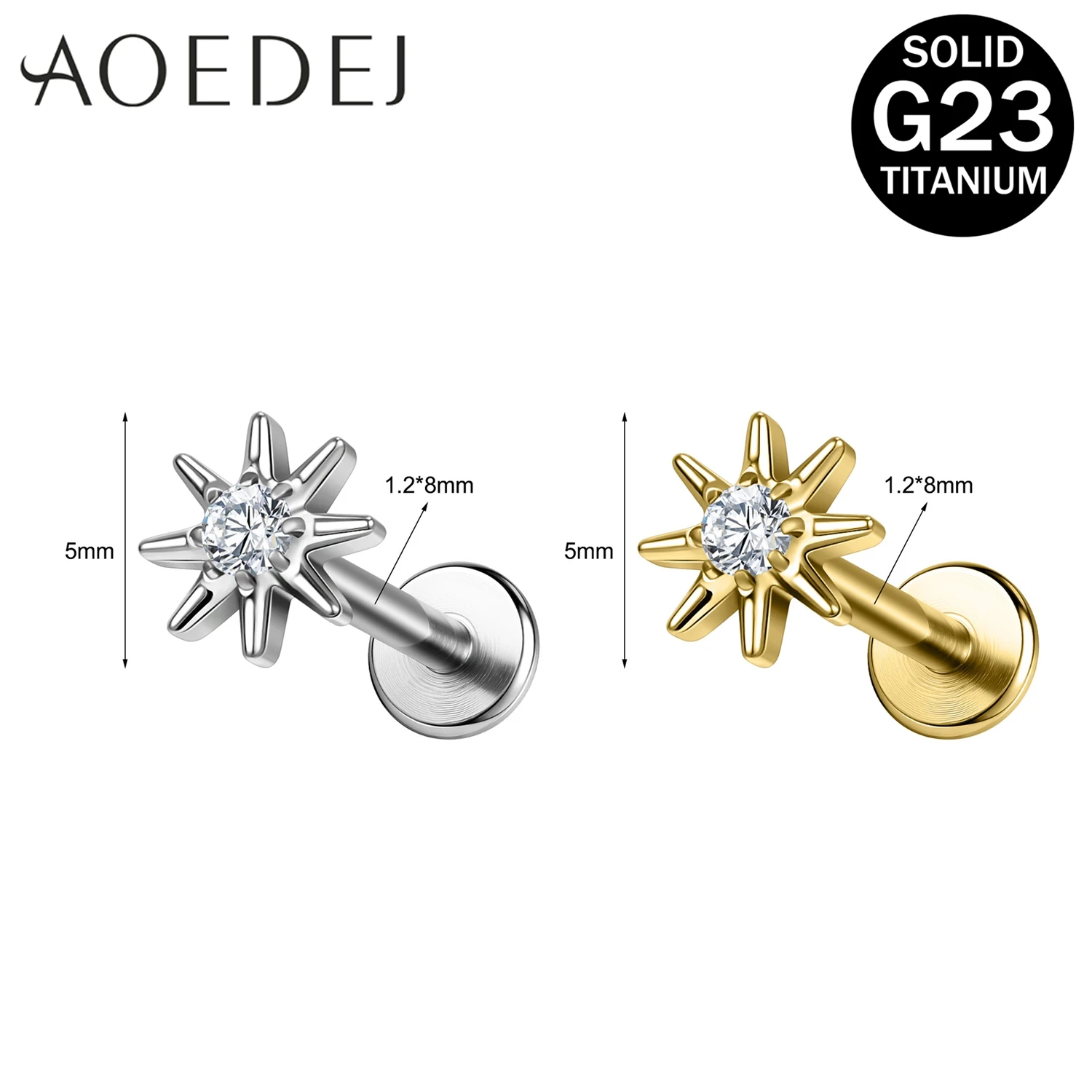 AOEDEJ 1 Piece 16G F136 G23 Titanium Steel Labret Lip Piercing Sun Star Shape Lip Stud Helix Cartilage Piercings Earring Jewelry