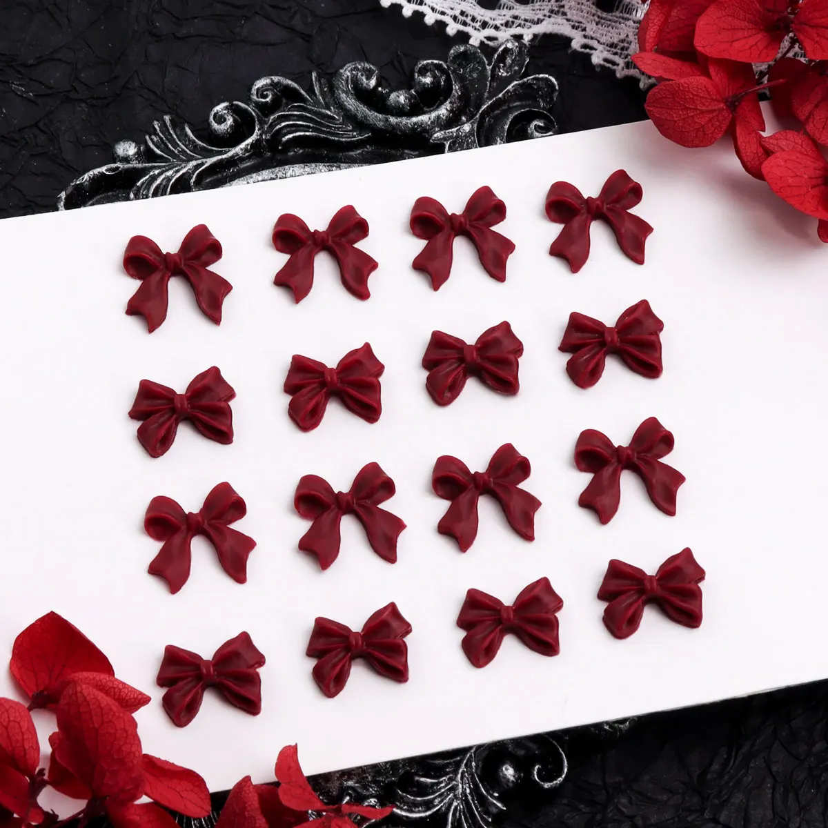 30pcs Kawaii Red Bow Nail Charms Cartoon Tie Nails Art Decoration Accessories Mini Korean DIY Nail Parts Supplies