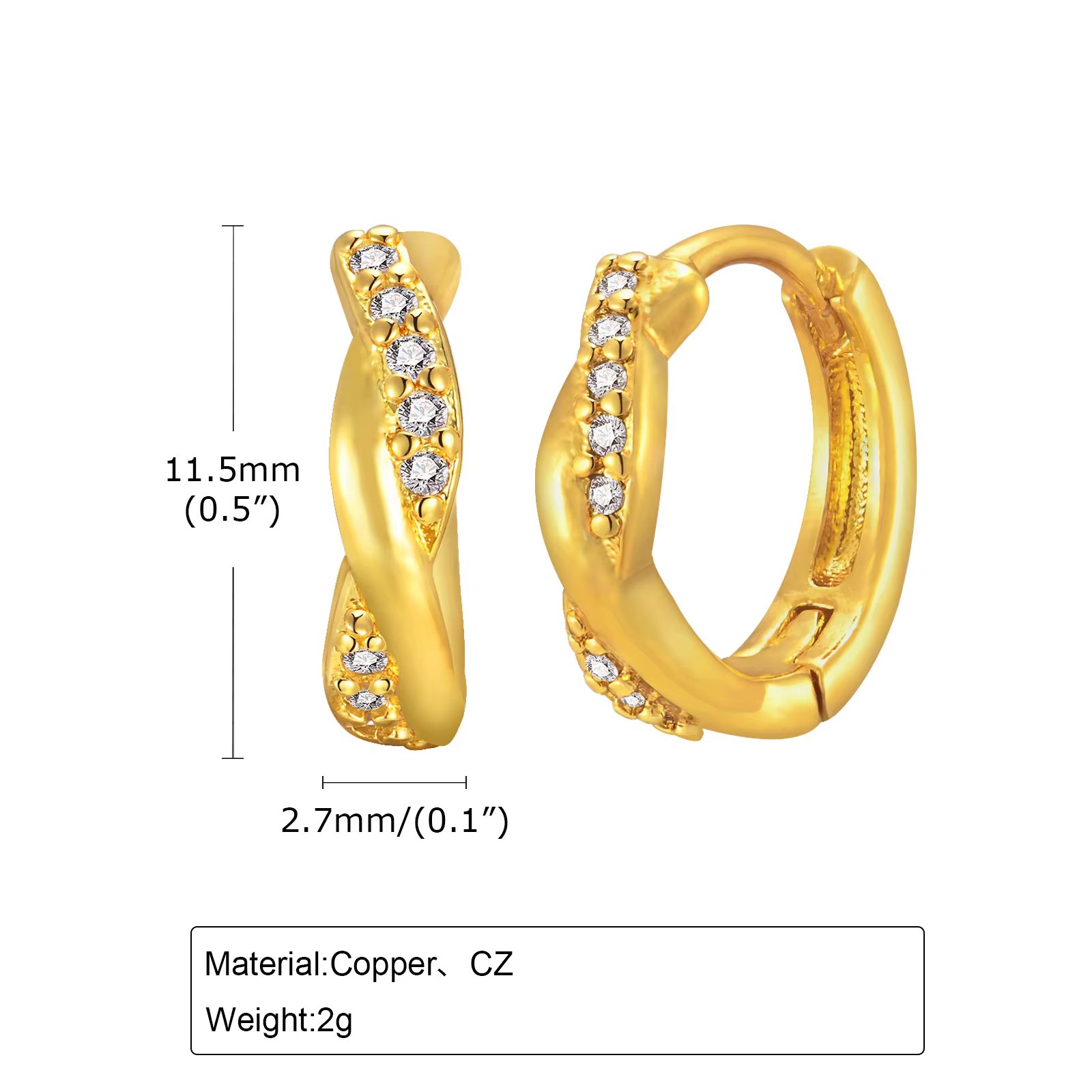 Vnox Shiny AAA CZ Stones Row Hoop Earrings for Women Teens Girls, Layered Twisted Metal Huggies, Daily Wear Small Ear Jewelry