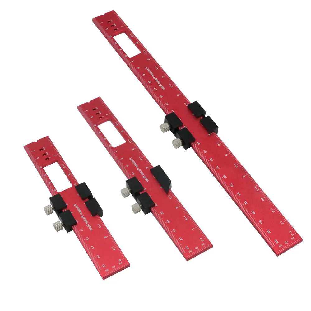 Precision Pocket Ruler T-Type Scribing Ruler Carpenty Square T Track Ruler Inch and Metric Measuring Marking Ruler W/ Slide Stop