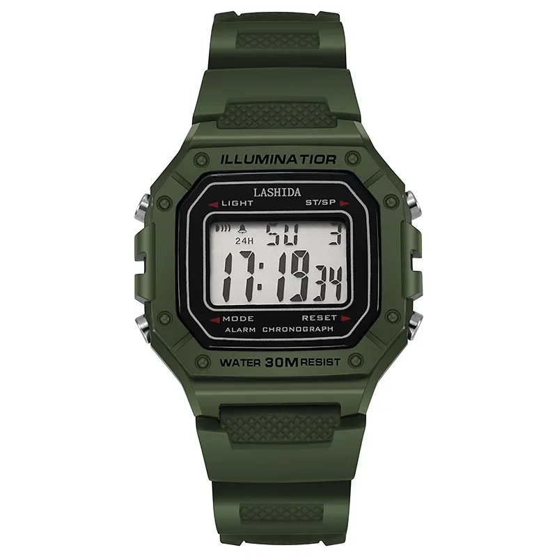 LED Display Electronic Watch Sports for Men Luxury Brand Army Green Mens Watches Waterproof Silicone Watchband Wristwatch
