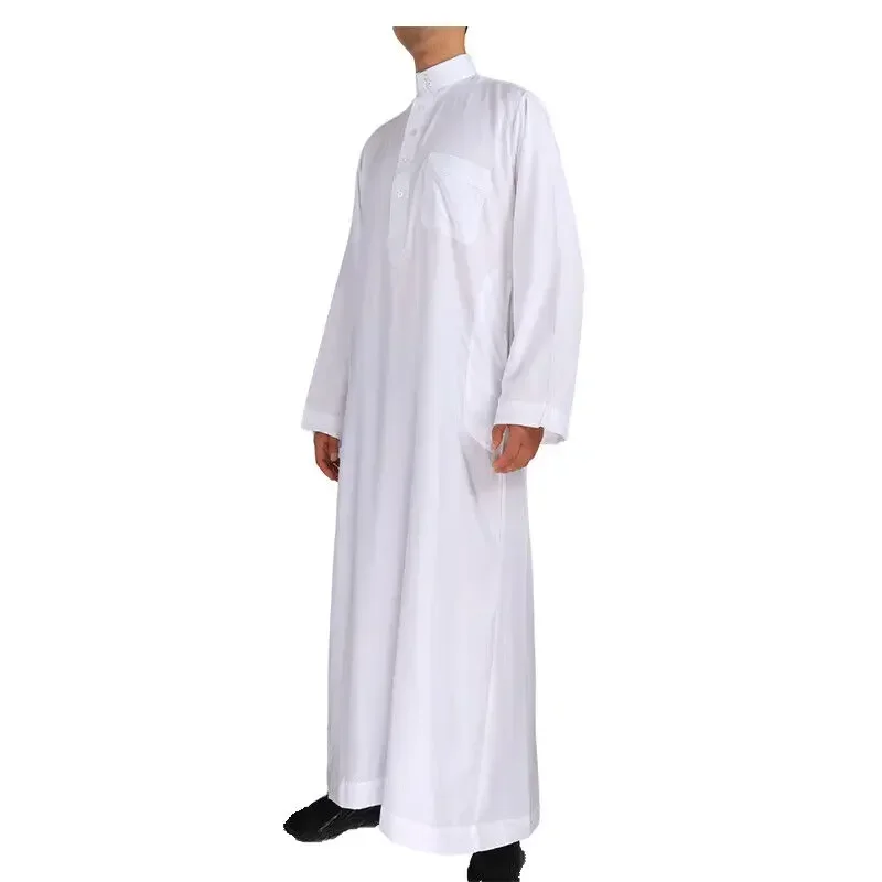 Men Casual Loose Kaftan Muslim Thobe Jubba Dishdasha Thawb Islamic Dress Abaya Daffah Arab Plain Color Robe