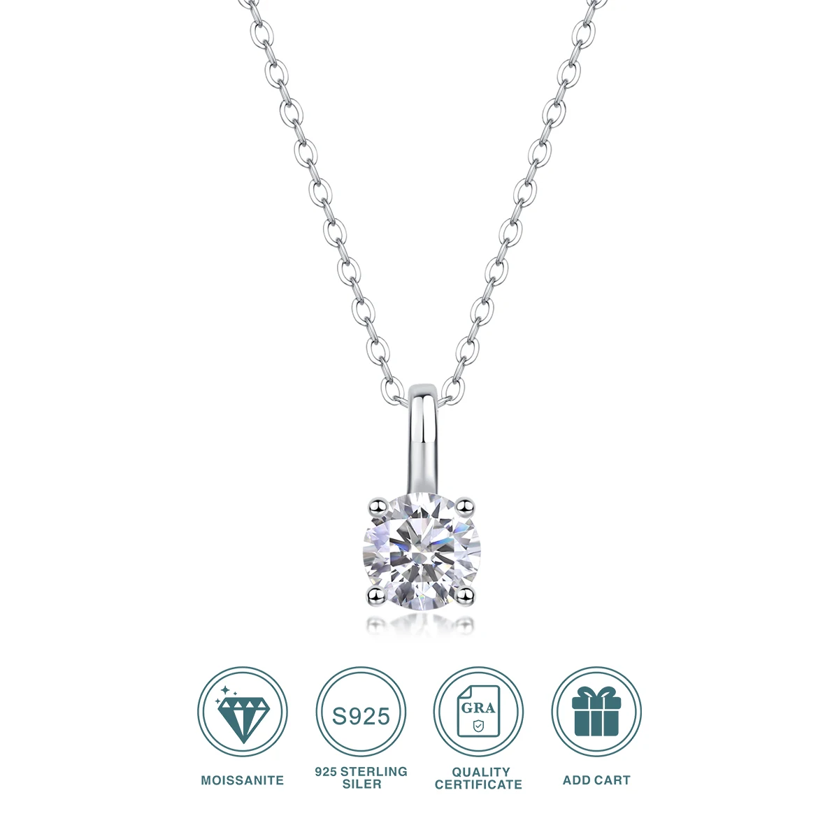 JIUZUAN 1 Carat Moissanite Necklace S925 Silver Plated 18K Gold Hypoallergenic Pendant, Nickel Free, Sparkling Gemstone Jewelry