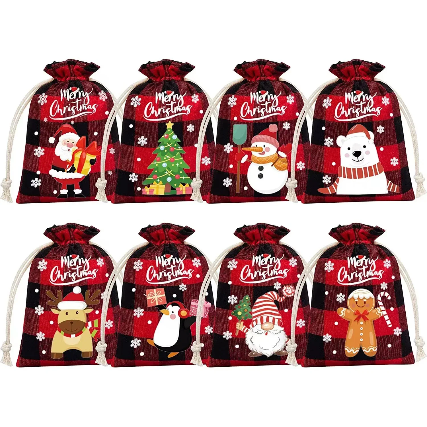 1pcs Christmas Burlap Bag Linen Xmas Gift Packaging Bags Santa Claus Snowman Drawstring Pocket Pouch Kids Favors Wrapping Box