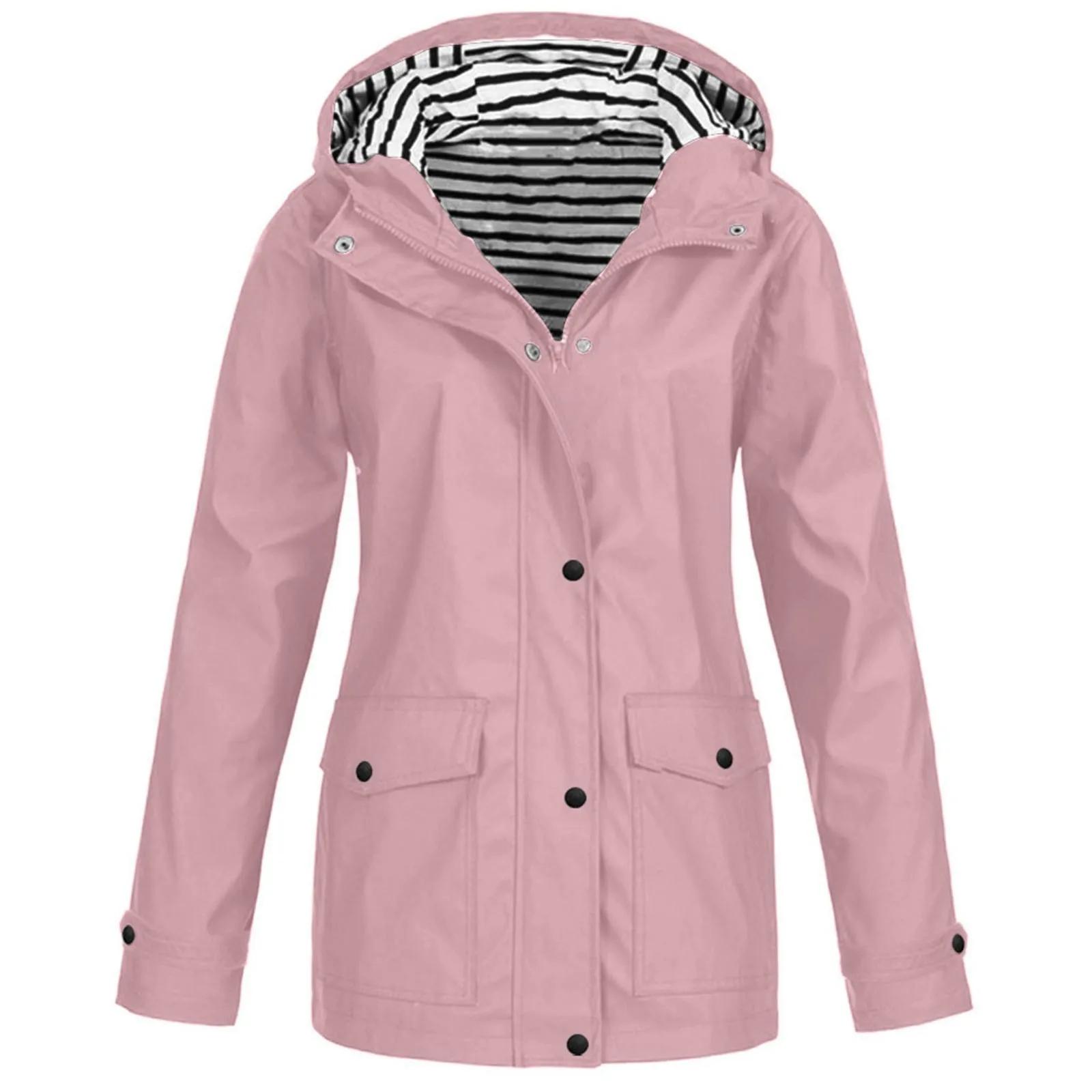 New Women Solid Rain Heat Retaining Jacket Outdoor Plus Size Waterproof Hooded Raincoat Windproof Hiking Climb Mountains Coat