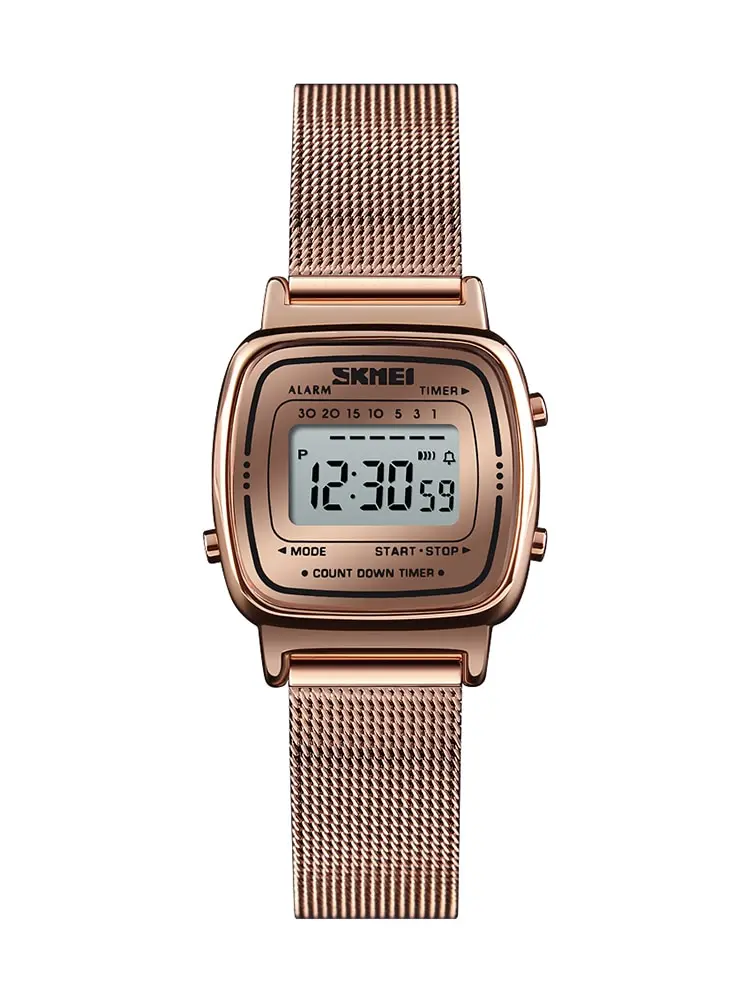 Skmei Luxury Stainless Steel Countdown Watch Womens Fashion Ladies Sport Wristwatch Waterproof Small Dial Chrono Digital Clock