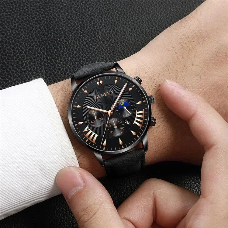 1/2PCS Set Fashion Mens Sports Watches Man Business Leather Bracelet Quartz Watch Luxury Men Casual Calendar Clock Reloj Hombre