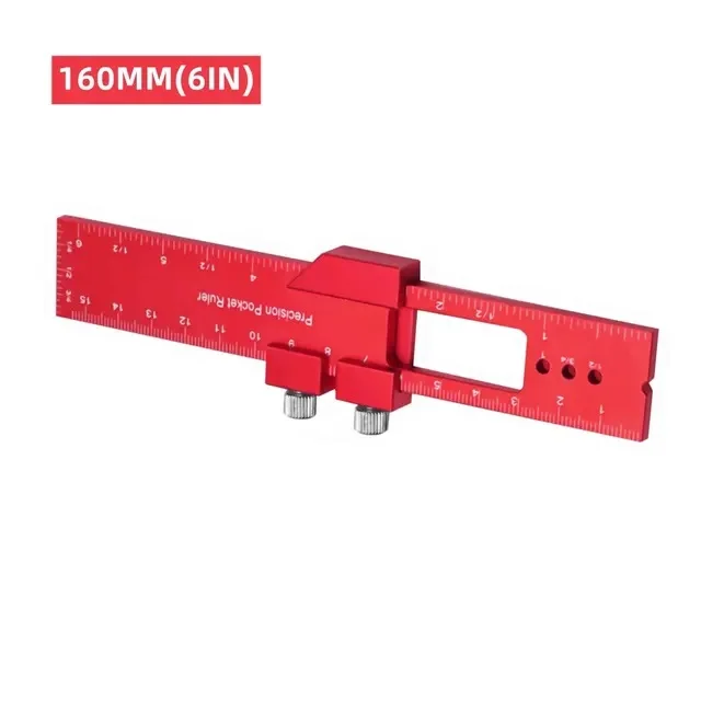 Precision Pocket Ruler T-Type Scribing Ruler Carpenty Square T Track Ruler Inch and Metric Measuring Marking Ruler W/ Slide Stop