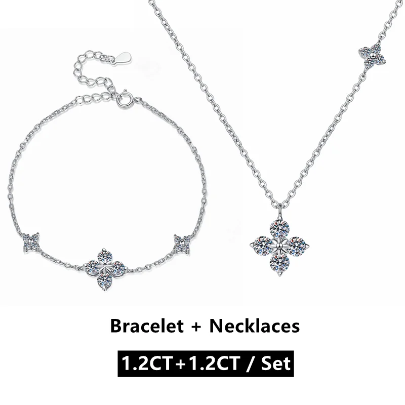 Trendy Clover Moissanite Fine Jewelry Sets S925 Sterling Silver D Color Lab Created Diamond Bracelets Necklaces for Women Gifts