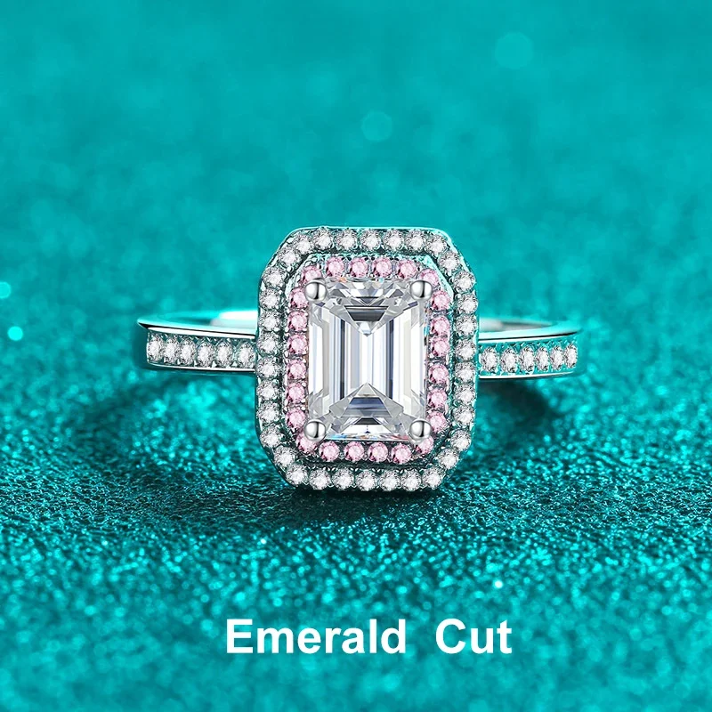 NeeTim 1ct Emerald Cut Radiant Cut Moissanite Ring for Women 925 Sterling Silver Rings with Gold Plated Wedding Bridal Band