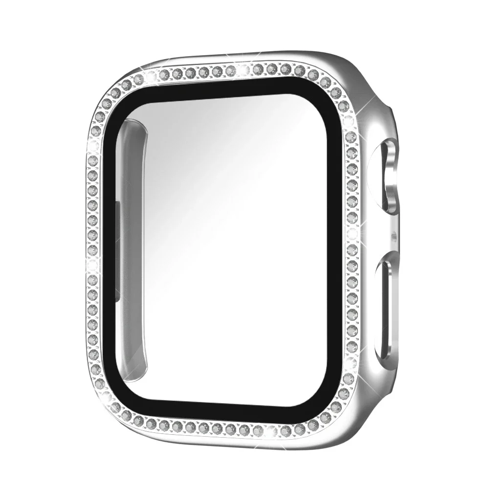 Glass+Diamond Cover For Apple watch case 40mm 44mm 41mm 45mm 42mm 46mm Bling Bumper Protector iWatch series 10 9 5 6 7 8 se case