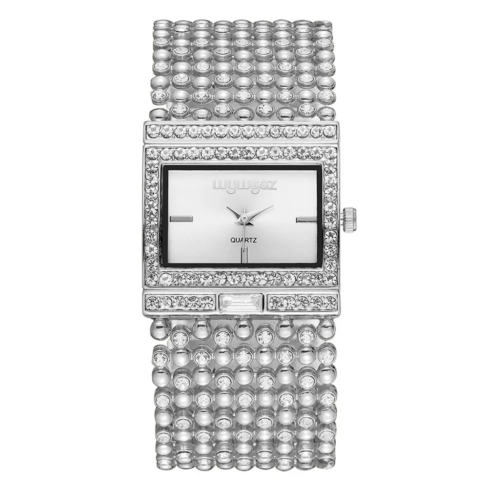 Ladies Luxury Gold Quartz Watch Fashion Diamond Set Square Crystal Design Women Watches Casual Skeleton Clock Dress Wristwatches