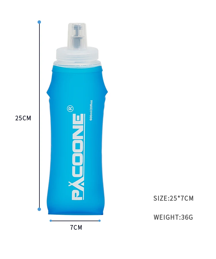 PACOONE Camping 600ml Soft Water Bottle Drinking Sport Folding Bag Flask Outdoor Running Hydration Pack Waist Bicycle BPA Free