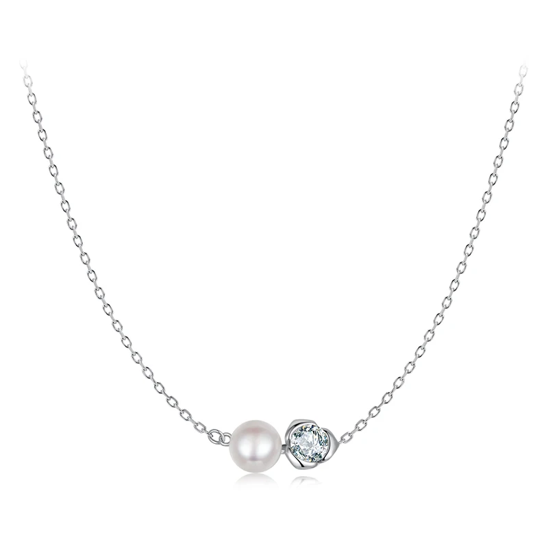 BAMOER White Gold Plated Moissanite Rose Necklace for Women, 925 Sterling Silver Small Flower Necklace Christmas Gift MSN040