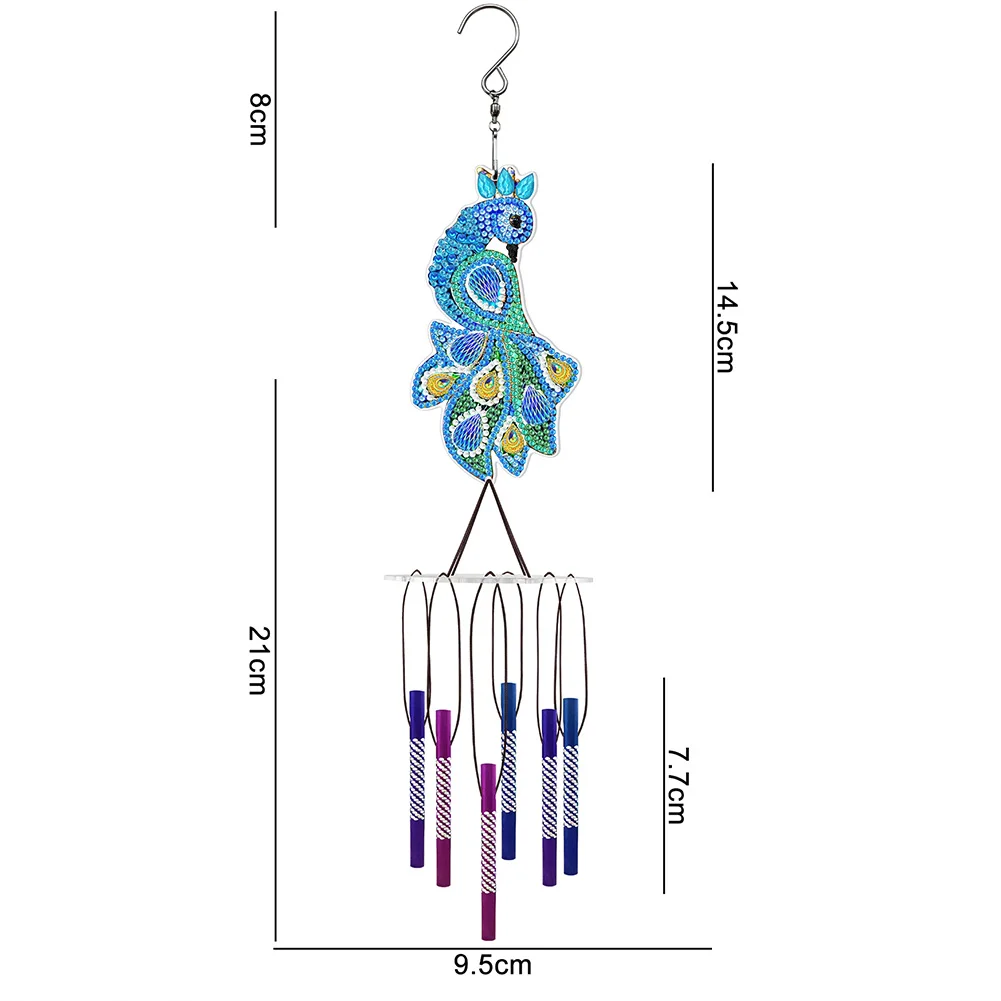 DIY Diamond Painting Wind Chime Peacock Butterfly Animal Shaped Acrylic Wind Bell Hanging Pendant Mosaic Kit Home Garden Decor