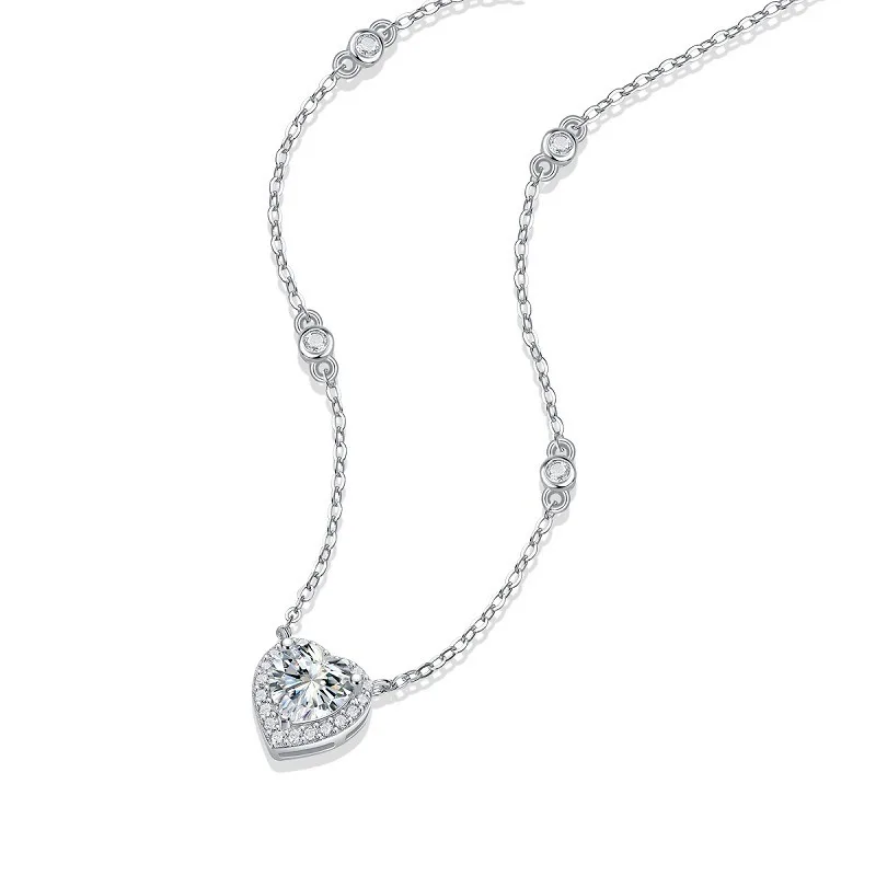 Nabest Valentine's Day Gift 925 Sterling Silver Chokers Heart Pendant 1ct VVS Moissanite Necklace GRA Certified Fine Jewelry