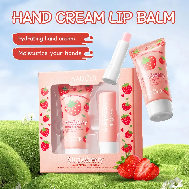 2pcs/Set SADOER Avocado Hand Cream Lip Balm Skin Care Sets Moisturizing Plump Lips Lipstick Lip Plumper Hands Skin Care Products