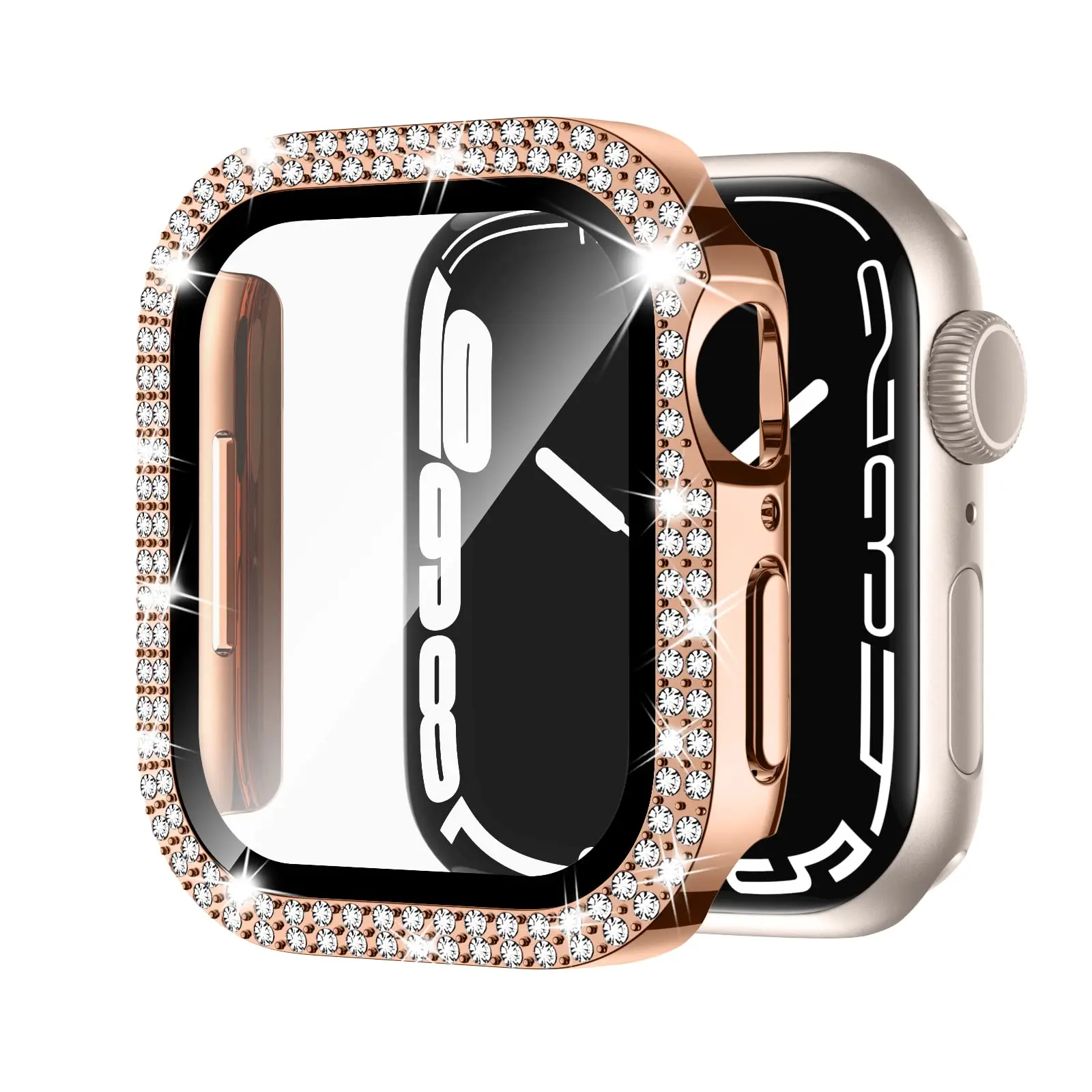 Glass+Cover For Apple watch case 44mm 40mm 42mm 41mm 45mm 38mm Bling Diamond PC Bumper screen Protector series 9 3 5 4 6 7 8 se