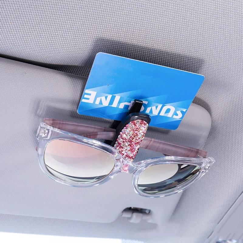 Artificial Diamond Glasses Holders Car Sun Visor Sunglasses Eyeglasses Mount With Ticket Card Clip Car Interior Accessories