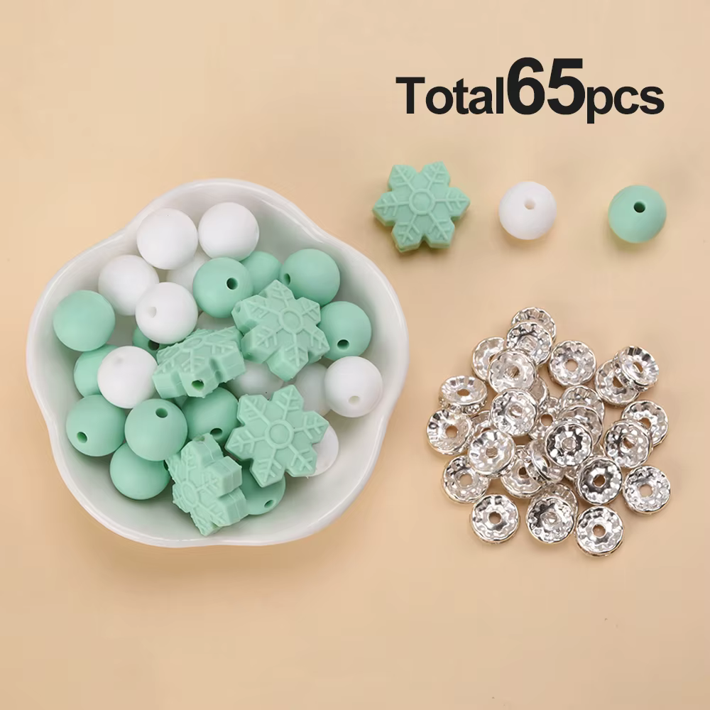 LOFCA 65Pcs Silicone snowflake flower Beads silicone jewelry accessories Food grade silicone is used to make keychain Necklaces