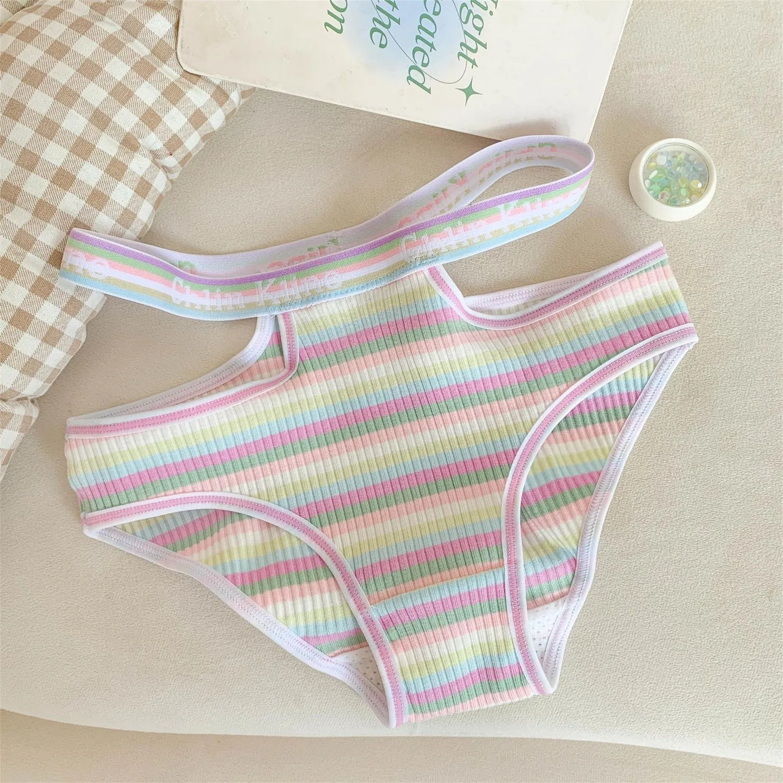 Panties For Women Pack Tummy Control Women'S Sweet Mid Waist Striped Panties Comfortable Neon Thin Style сексуальное белье