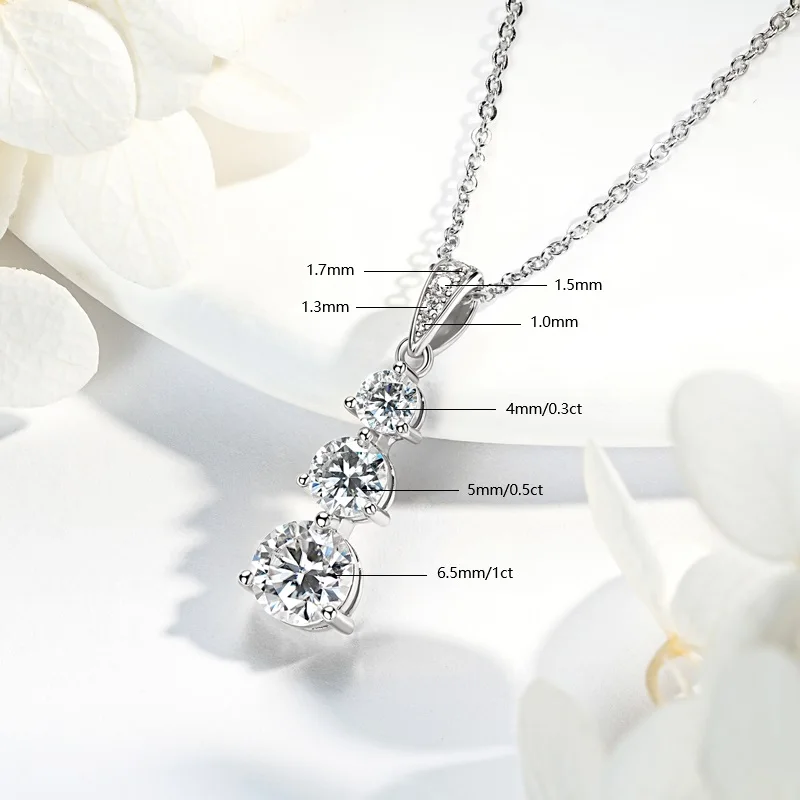 925 Silver D1.85CT Gradual Three Stone Moissanite Pendant Necklace Certified Collar Christmas Anniversary Jewelry Gift for Women