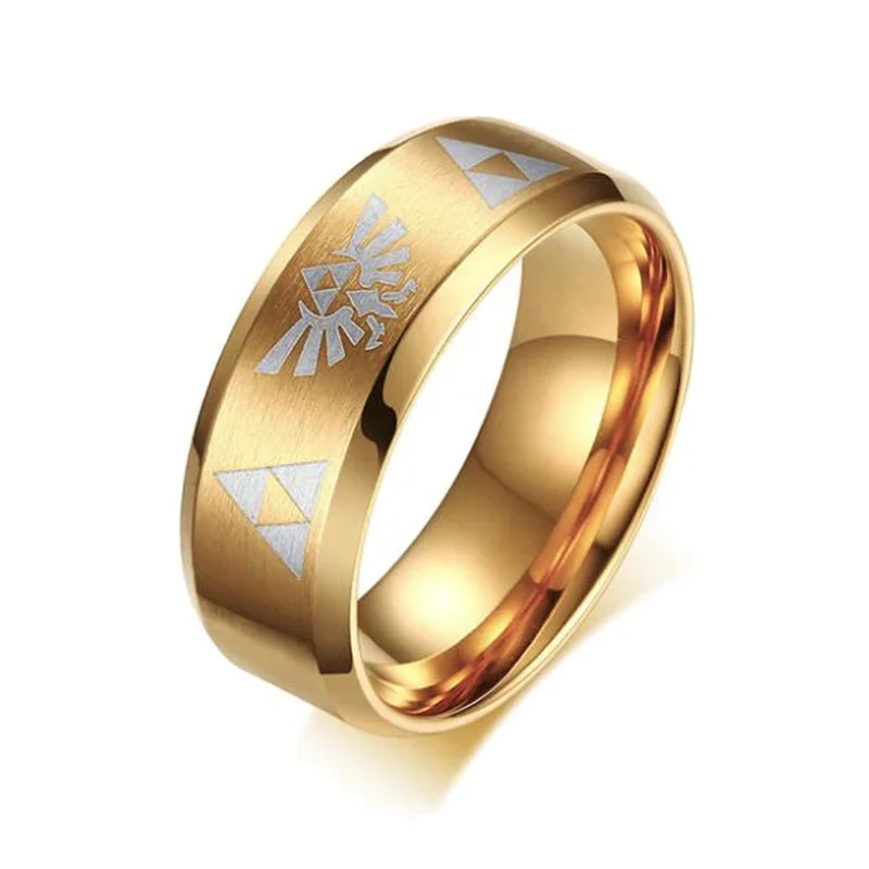 Fashion Anime Triforce Triangle Symbol Band Ring for Men Women 316L Stainless Steel Finger Rings Cosplay Party Jewelry Gifts