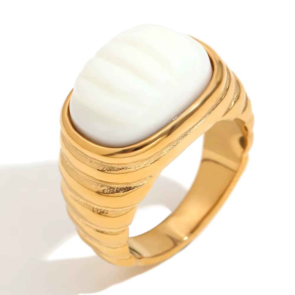 E.B.belle Square Shape Acrylic Cabochon Ring Tarnish Free Stainless Steel 18K Gold Plated For Fashion Women Jewelry Accessories
