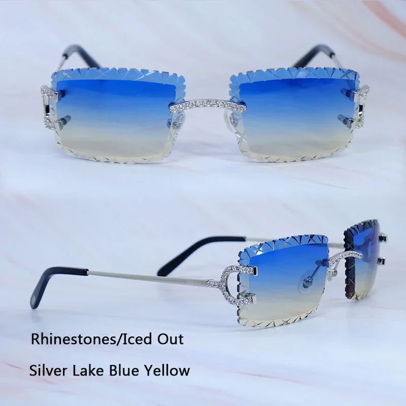 Rhinestones Sunglasses Diamond Cut Wire C Luxury  Carter Iced Out HipHop Diriving Shades Vintage Sun Glasses