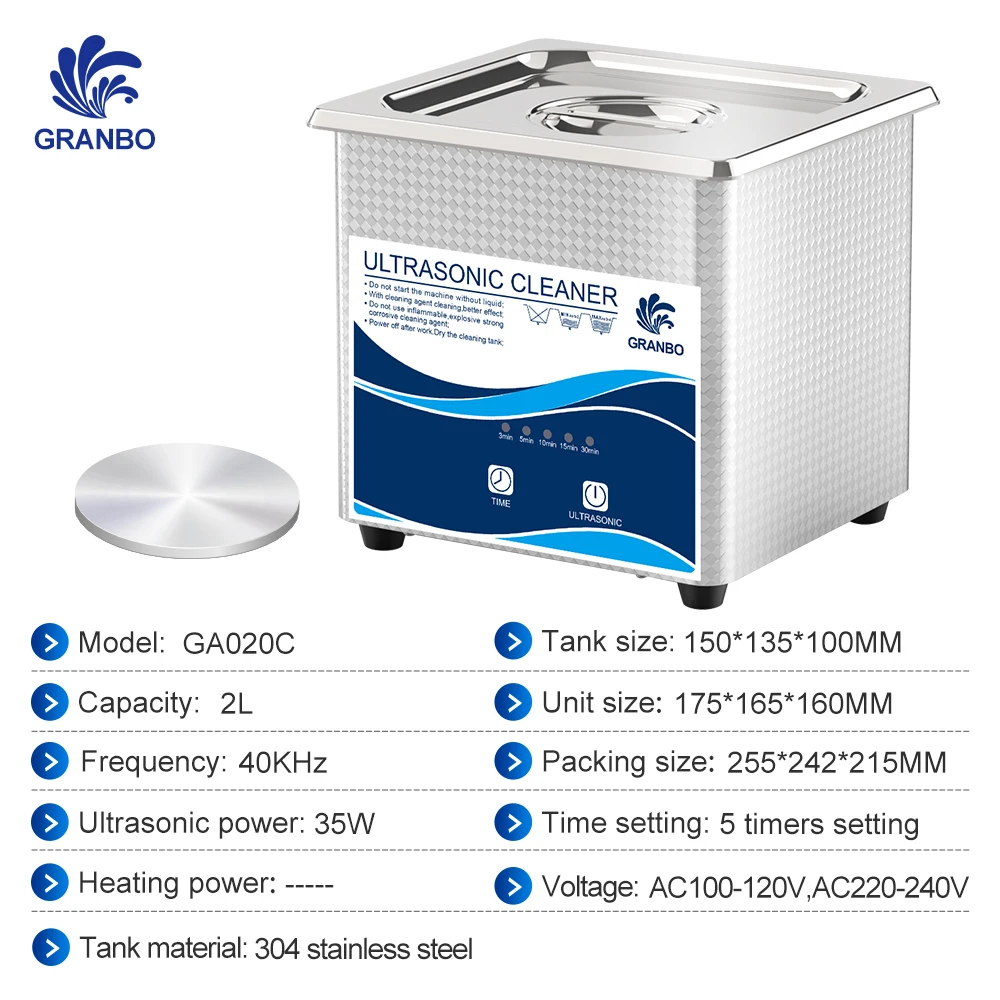 Granbosonic 2L NEW Household Ultrasonic Cleaner 40KHz 35W 60W Digital Panel With Degassing For Eyeglasses Jewelry Coins