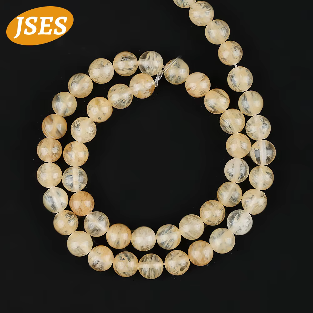 Natural Citrine Yellow Watermelon Crystal Quartz Round Spacer Loose Beads for Jewelry Making Bracelet Stone Beads DIY Accessory