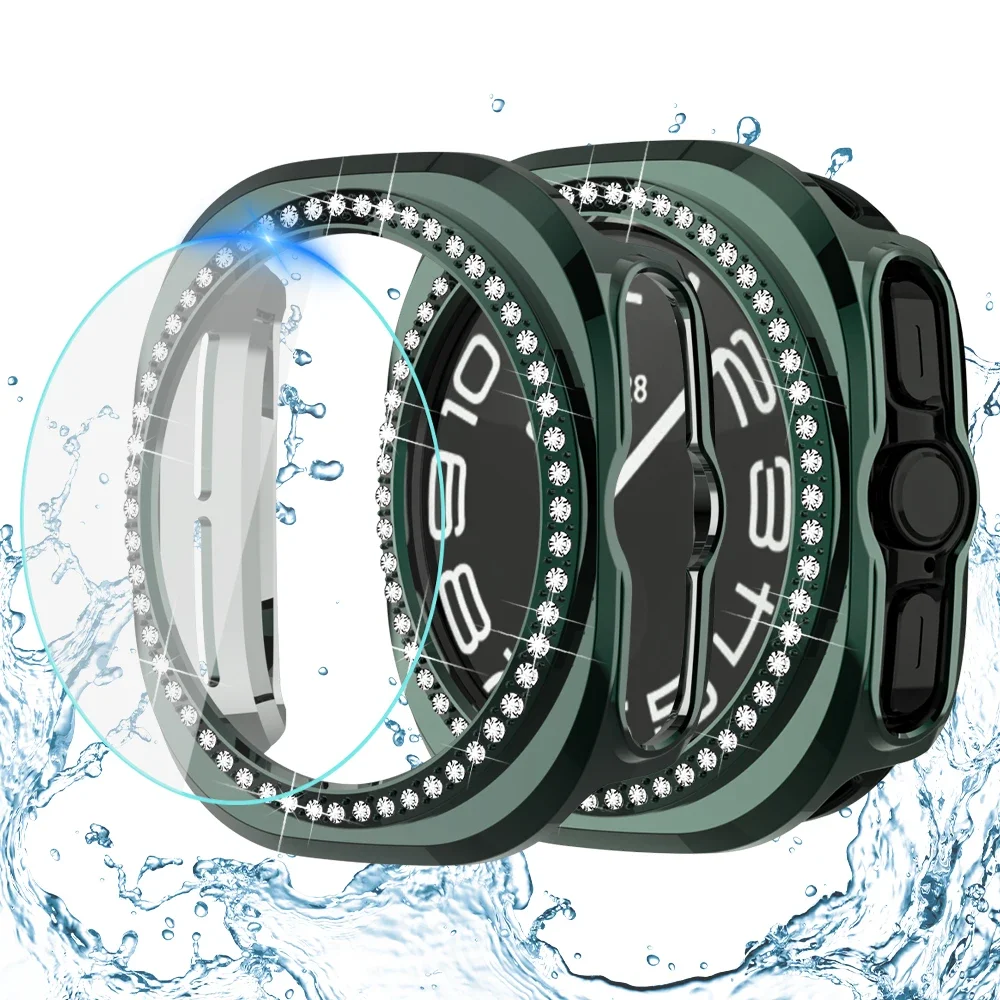 Bling Case+Tempered Glass for Samsung Galaxy Watch 7 Ultra 47mm Fashion Diamond PC Protective Cover for Samsung Watch 7 Ultra